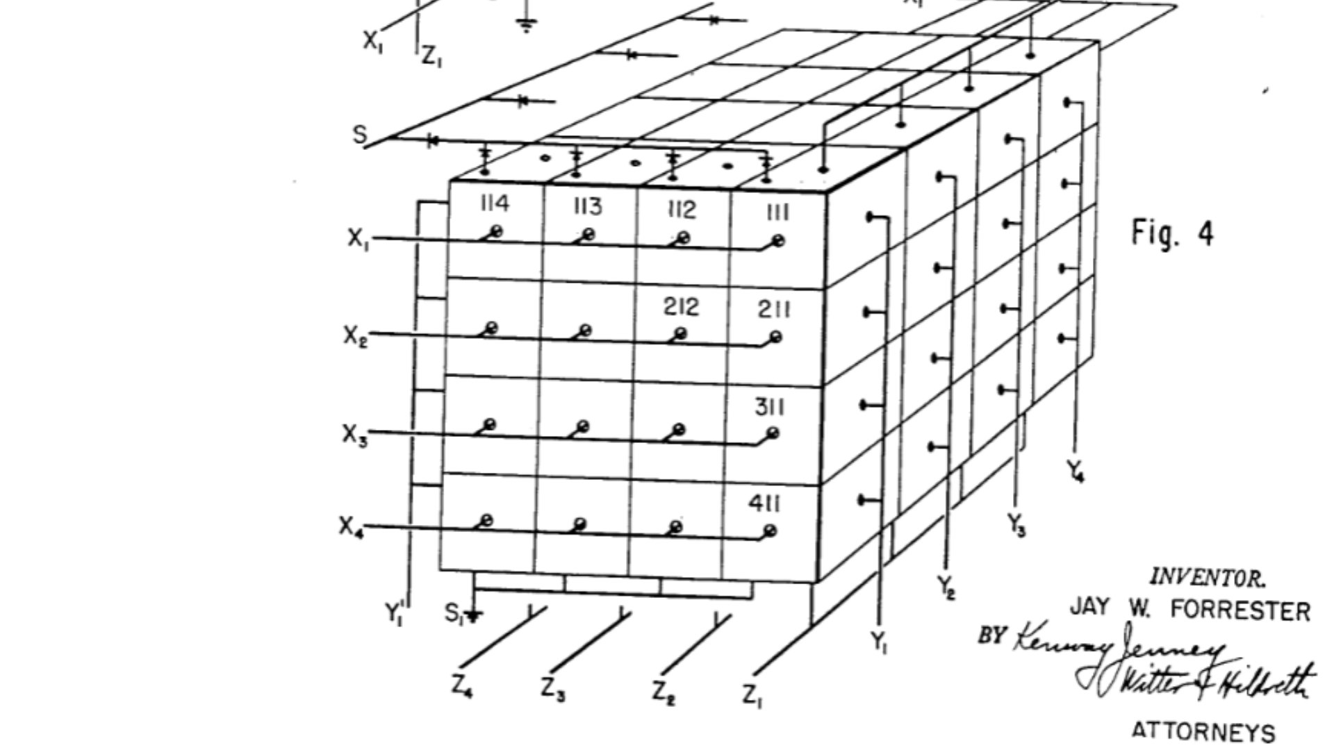 A screenshot from Jay Forrester's patent application.