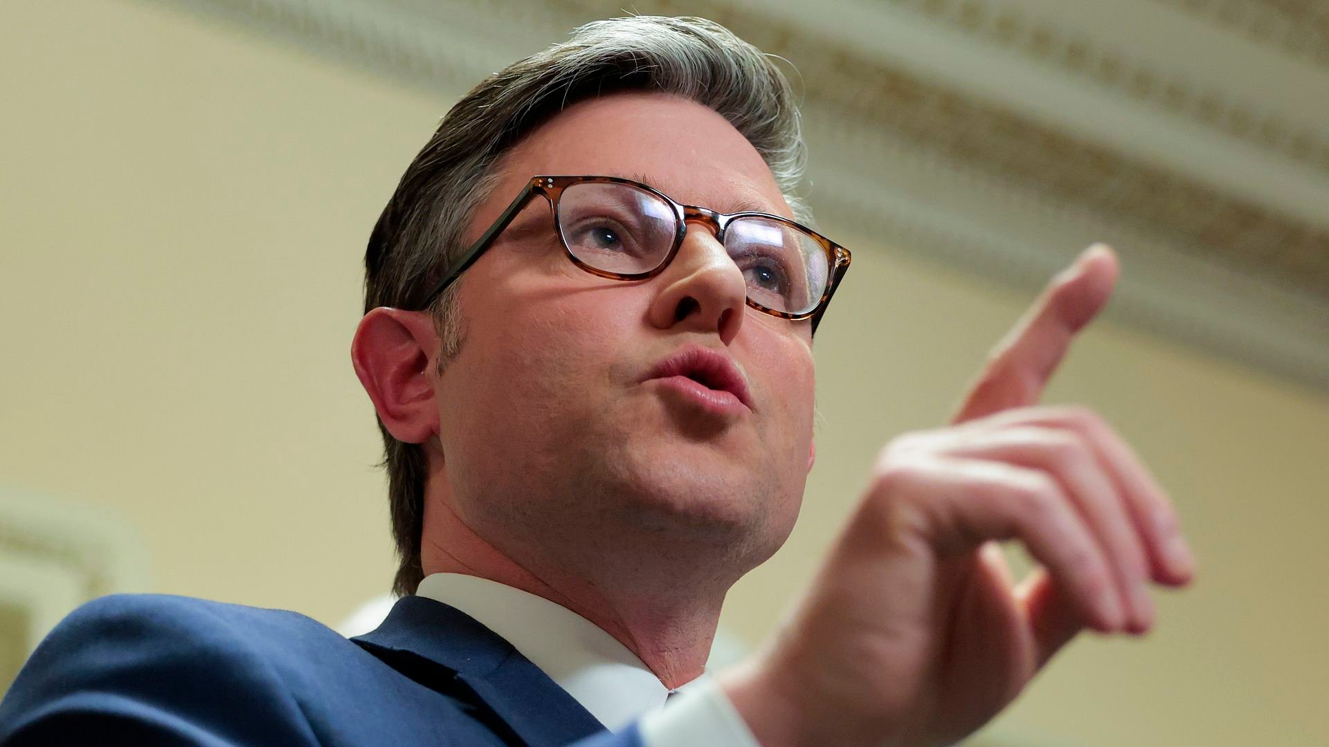 House Speaker Mike Johnson during a press conference at the U.S. Capitol on March 27. 