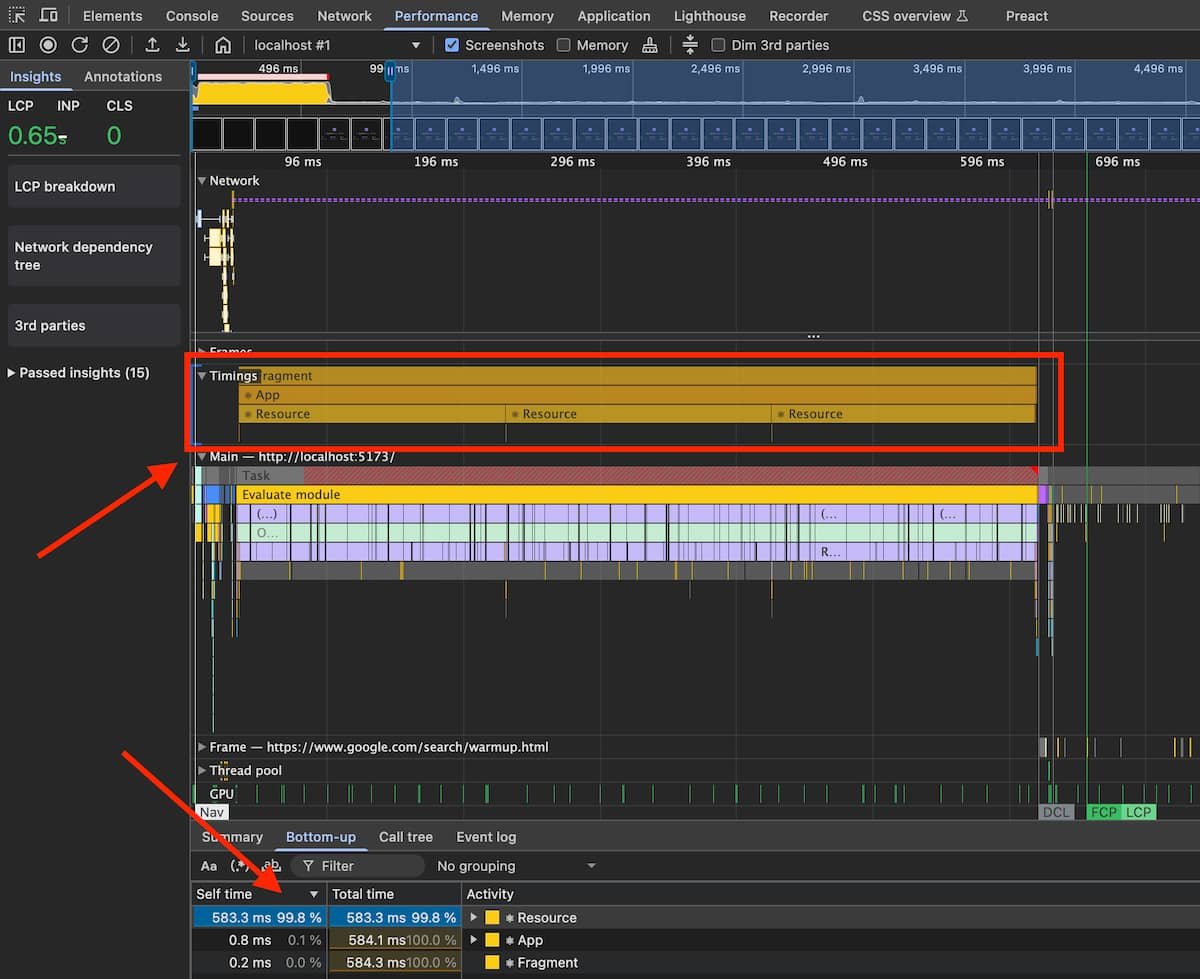 Preact-level timing information gets added to browser profiles, and is available to built-in functionality like the aggregate table of where time was spent. Great stuff! 👍