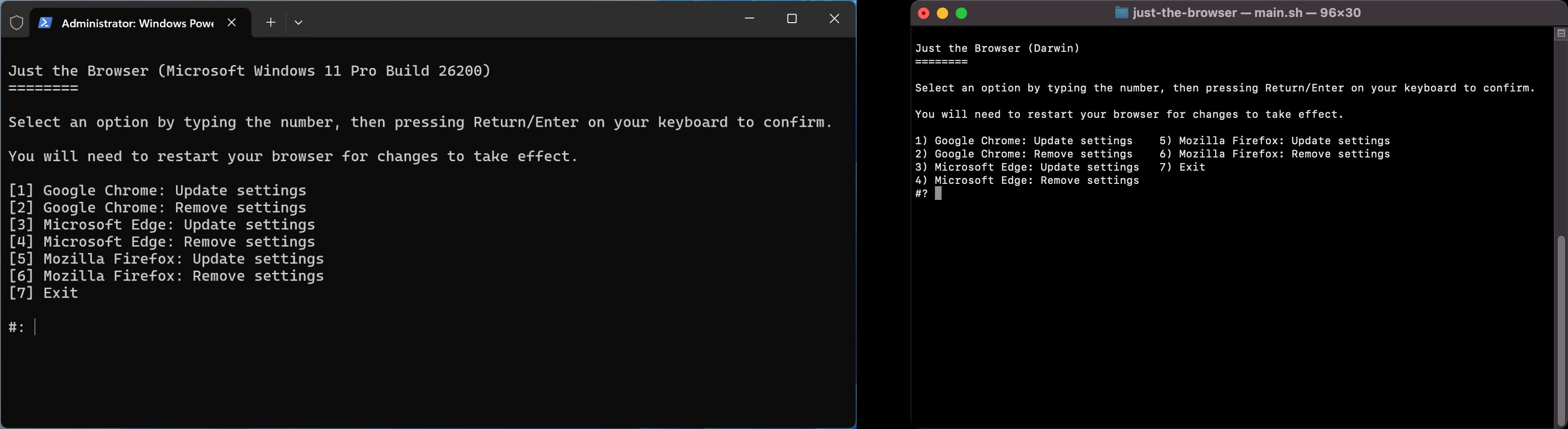 Just the Browser script on Windows and Mac