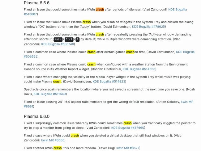 Lots of Plasma crash fixes