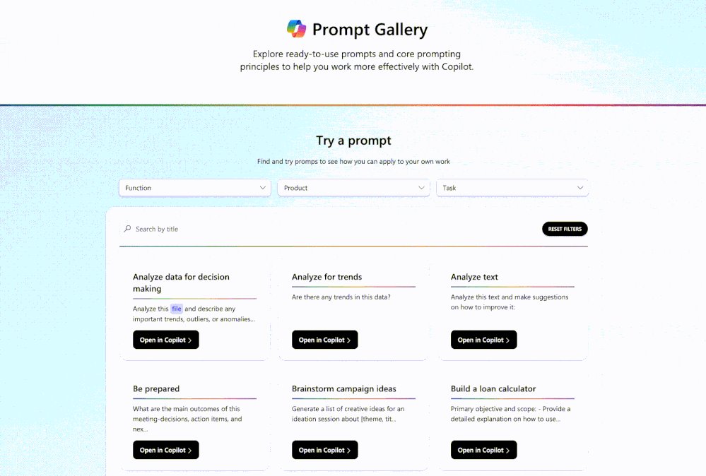 Screenshot of adoption.microsoft.com/copilot Prompt Gallery
