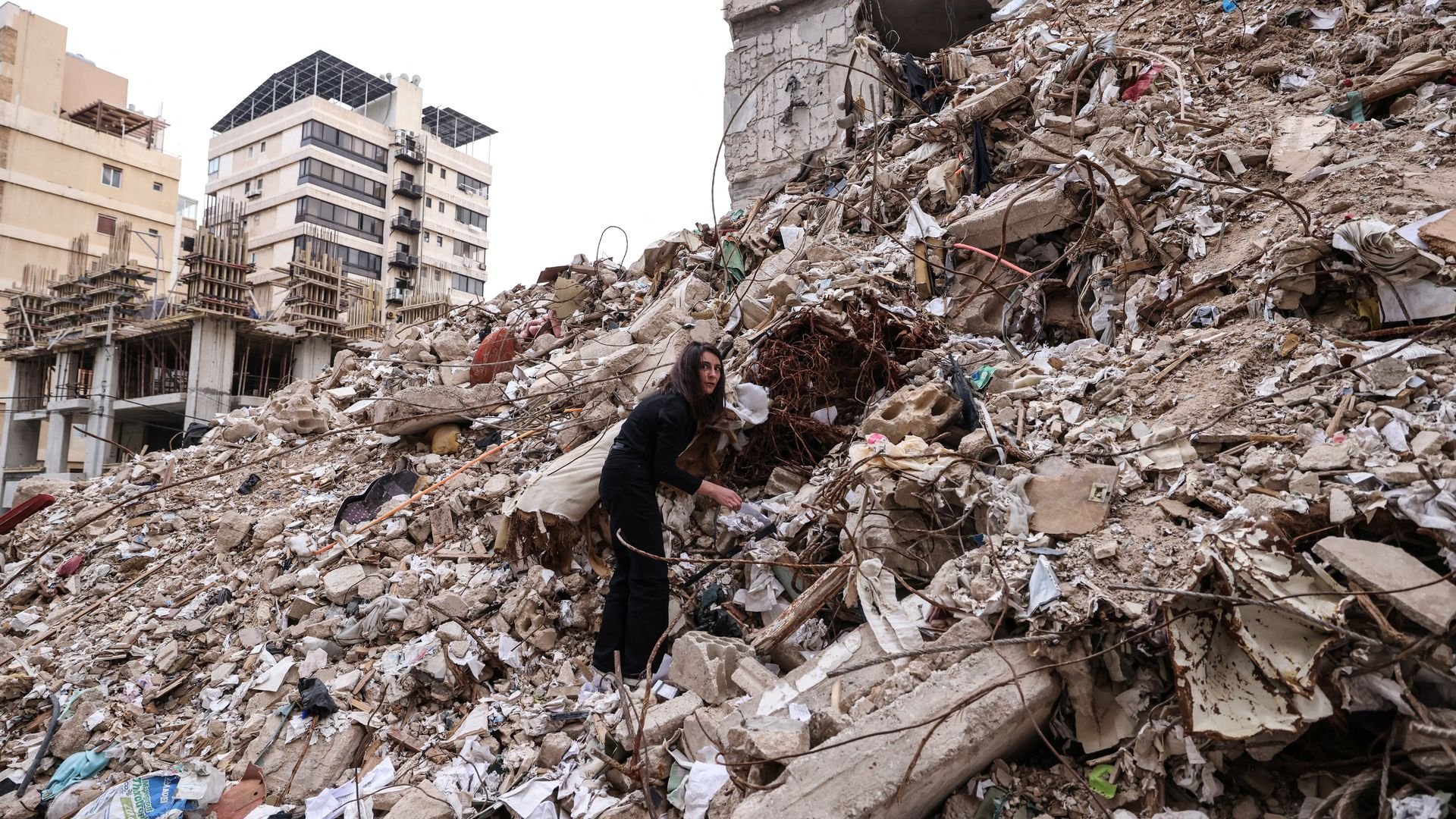 Woman in rubble