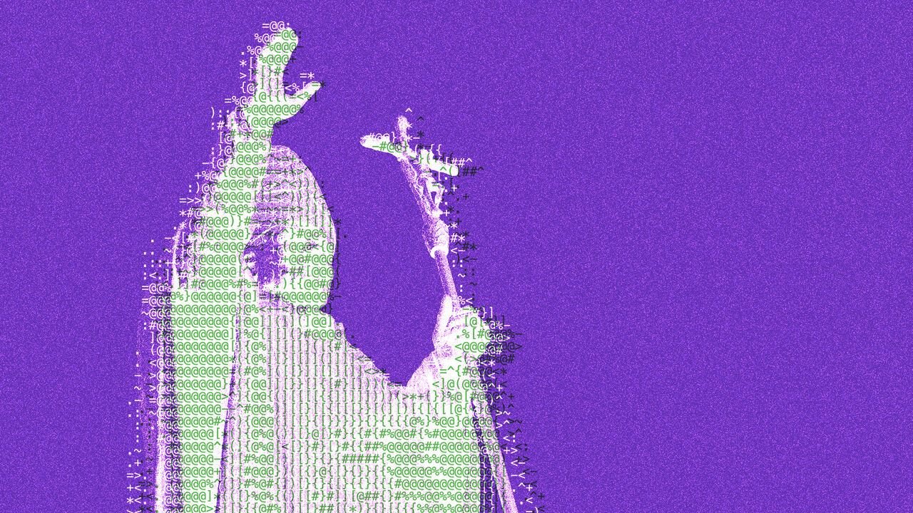 A pope with code and symbols overlayed