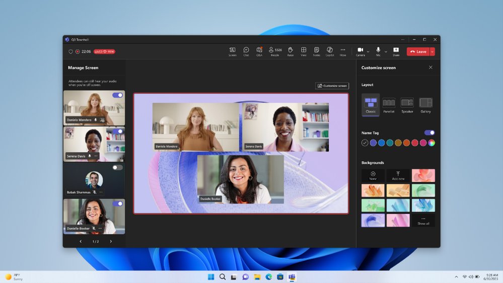 Teams enables you to customize and manage your event experience including layout, name tags, backgrounds and more.