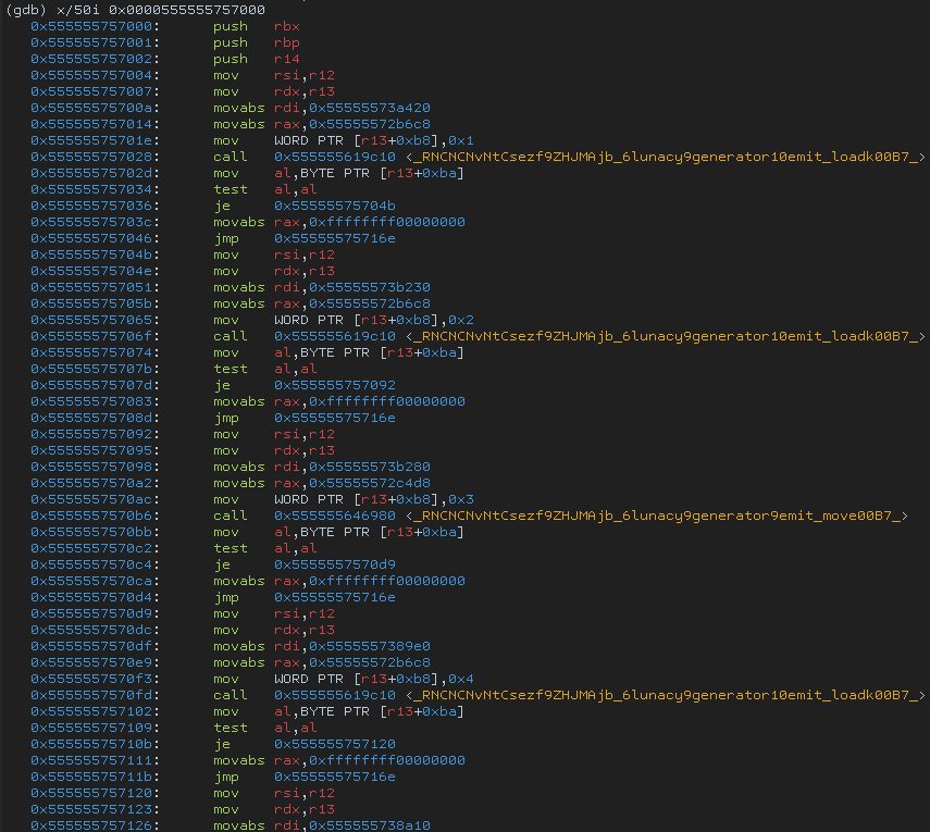 Lunacy JIT code for sum