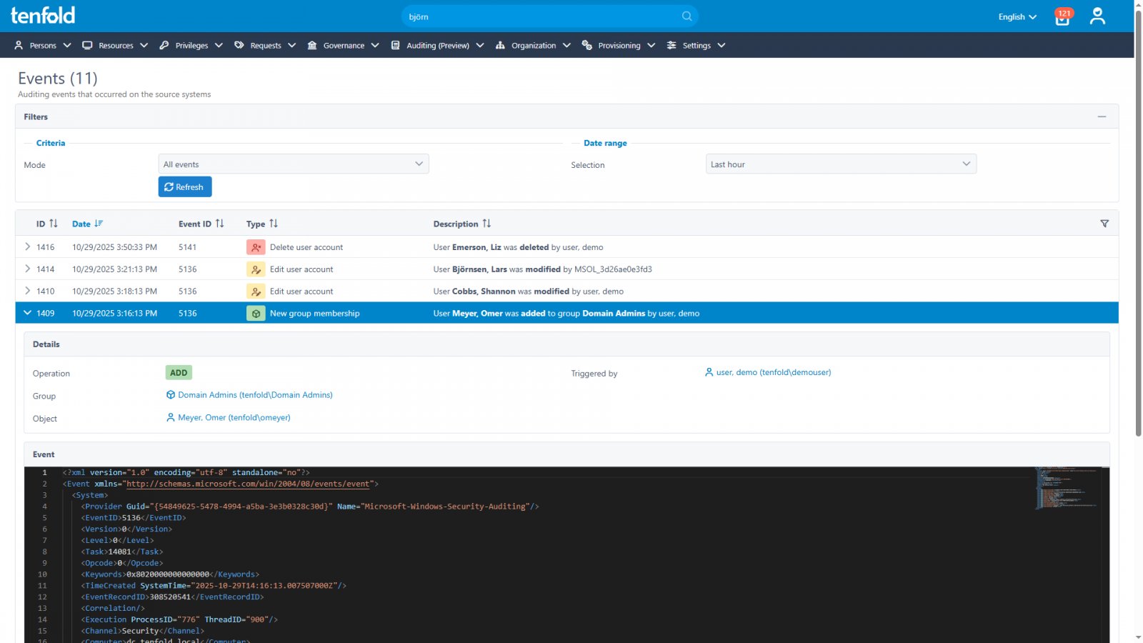  tenfold logs IT events, consolidates them into an easily readable format and lets you filter for specific systems, event types and users.