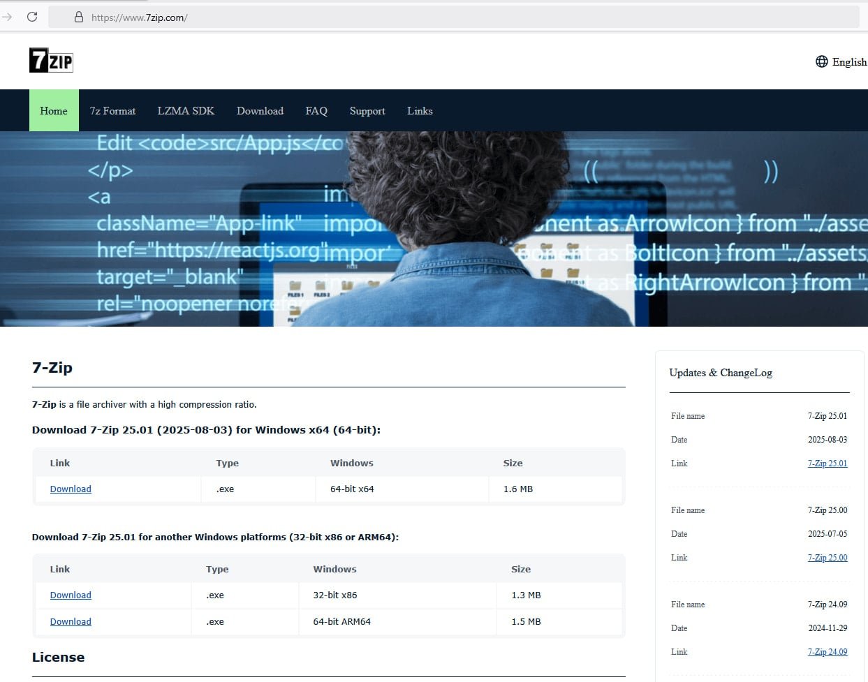 Malicious website dropping the trojanized 7-Zip