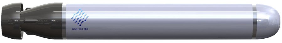 A rendering of the shiny sensor is like a long cylindrical submarine with propeller at end.
