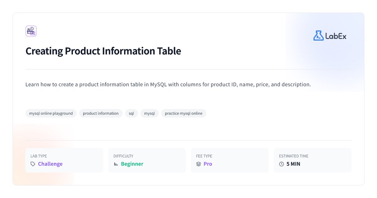 Creating Product Information Table