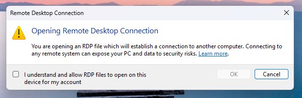 Educational dialog warning about the risks of RDP files