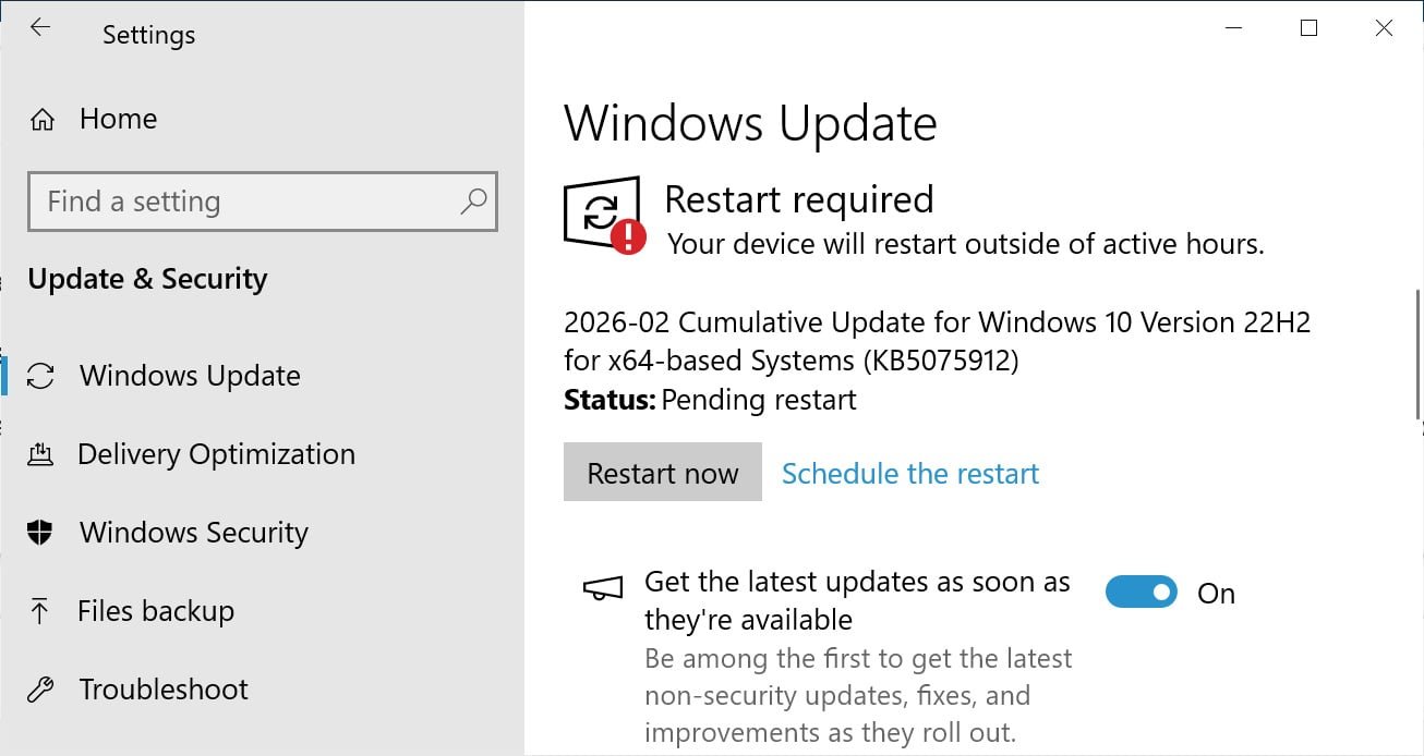 Windows 10 KB5075912 update