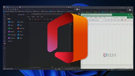 The Microsoft Office logo over a screenshot of Word and Excel web apps running on Windows 11