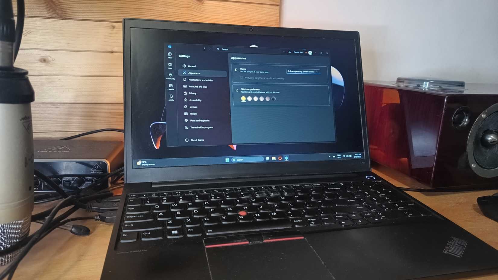 Windows 11 laptop showing Microsoft Teams settings running