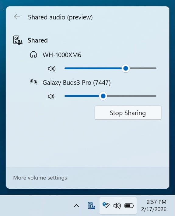 Shared Audio volume sliders