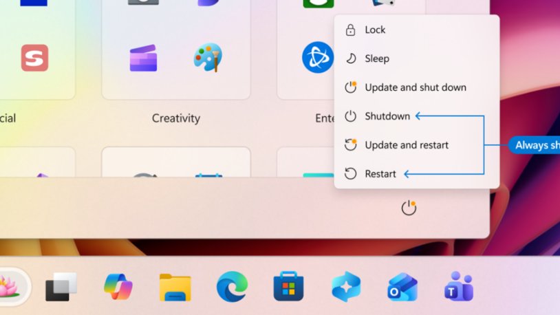 Windows 11 new restart and shutdown options
