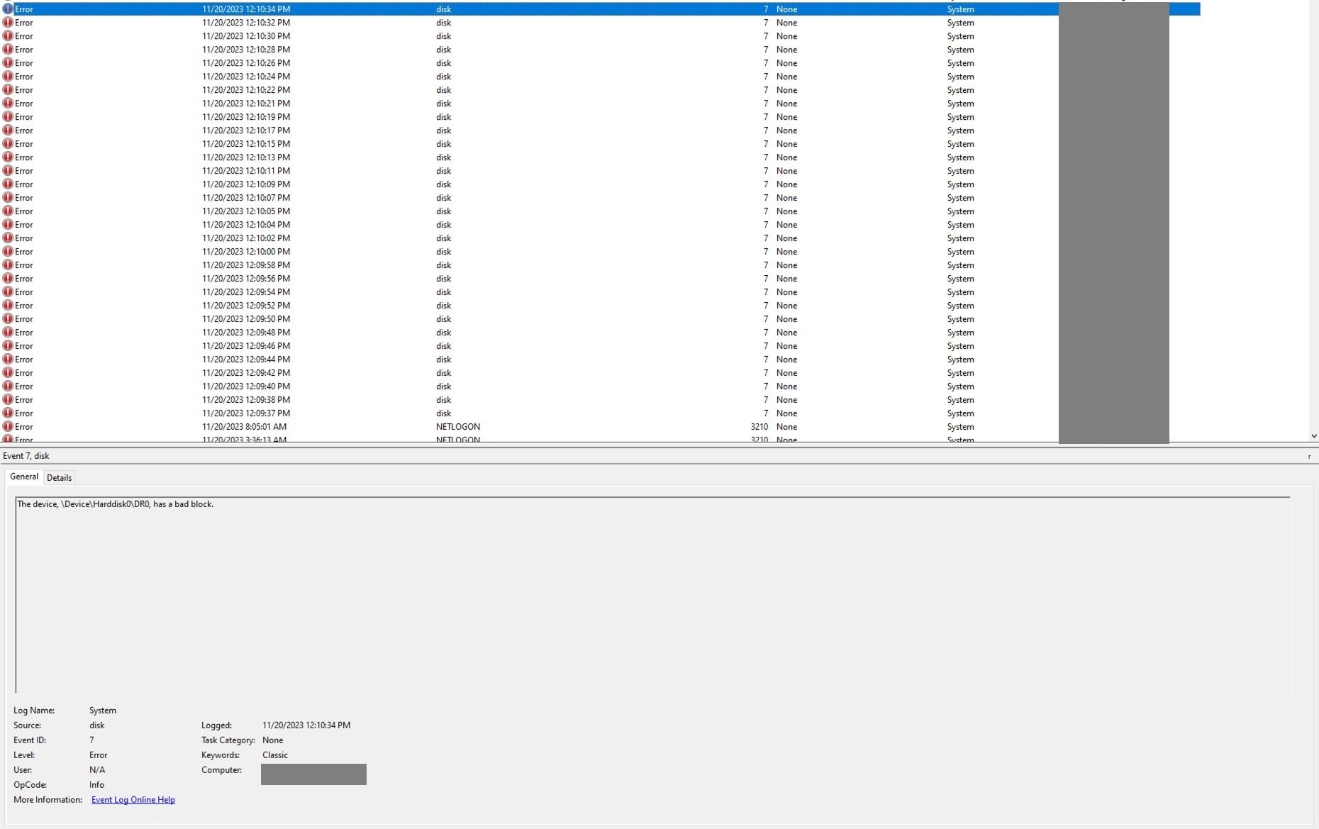 eventviewer error