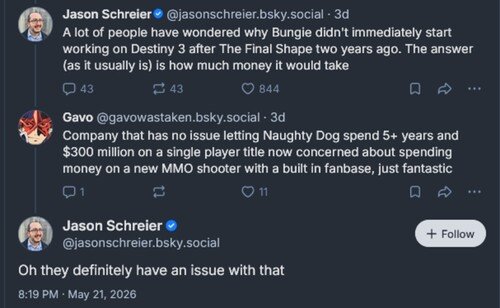 Jason Schreier Bluesky post on Sony studios