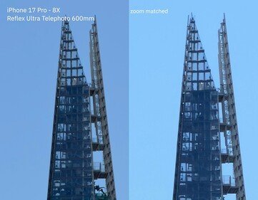 iPhone 17 Pro - 24 x lossless zoom with the 300-600mm lens (left) vs 24x digital zoom (right).
