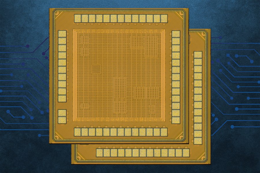 Two golden square chips