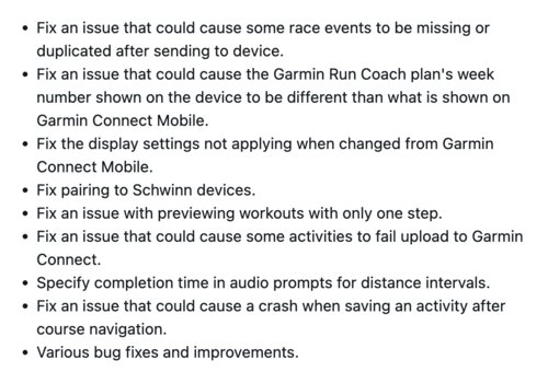The release notes for Garmin Forerunner smartwatch beta update version 28.03