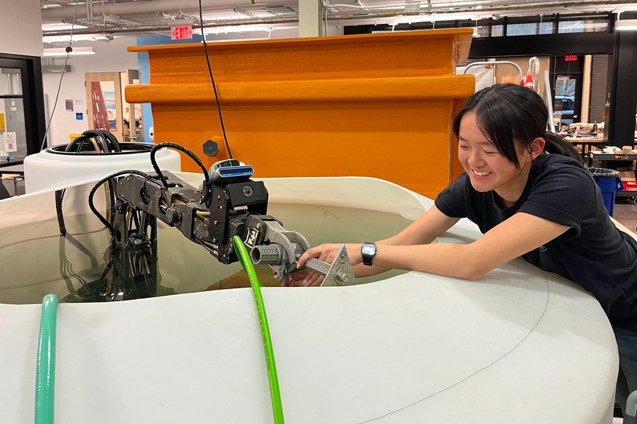 Amy Phung working on a tank experiment