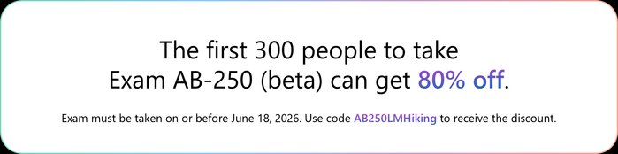 The first 300 people who take Exam AB-250 (beta) on or before June 18, 2026, can get 80% off.