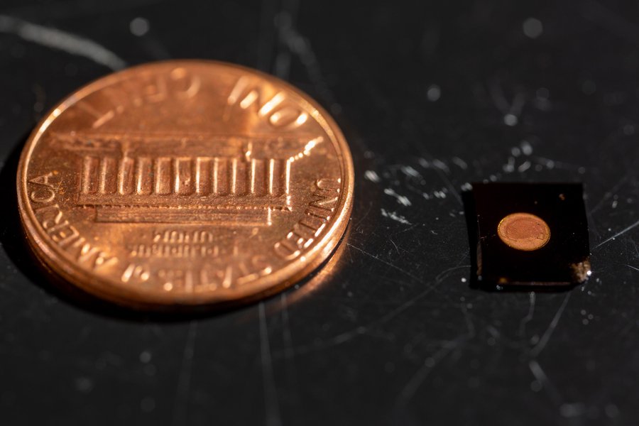 The Plasmosniff chip is tiny compared to a penny.