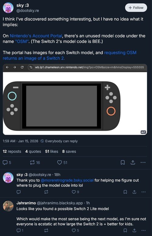 Code discovery at Nintendo Account portal site (Image source: screenshot, Sky: 3 Bluesky account)