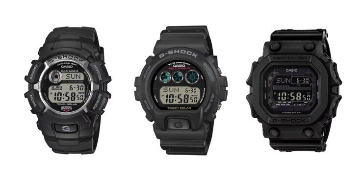 From left to right: the Casio G-Shock GW2310U-1, GW6900U-1 and GX56UBB-1 watches