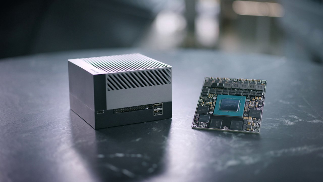 The NVIDIA AGX Orin system board and its official chassis.