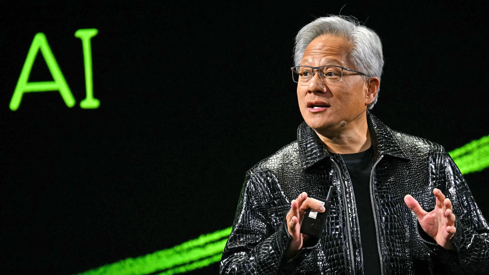 Nvidia CEO Jensen Huang speaks onstage during a keynote at CES 2025 in Las Vegas.