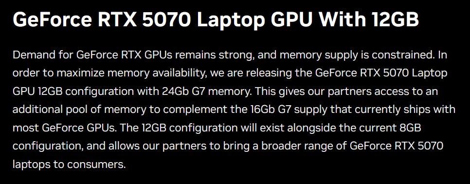 RTX 5070 12GB Laptop GPU announcement