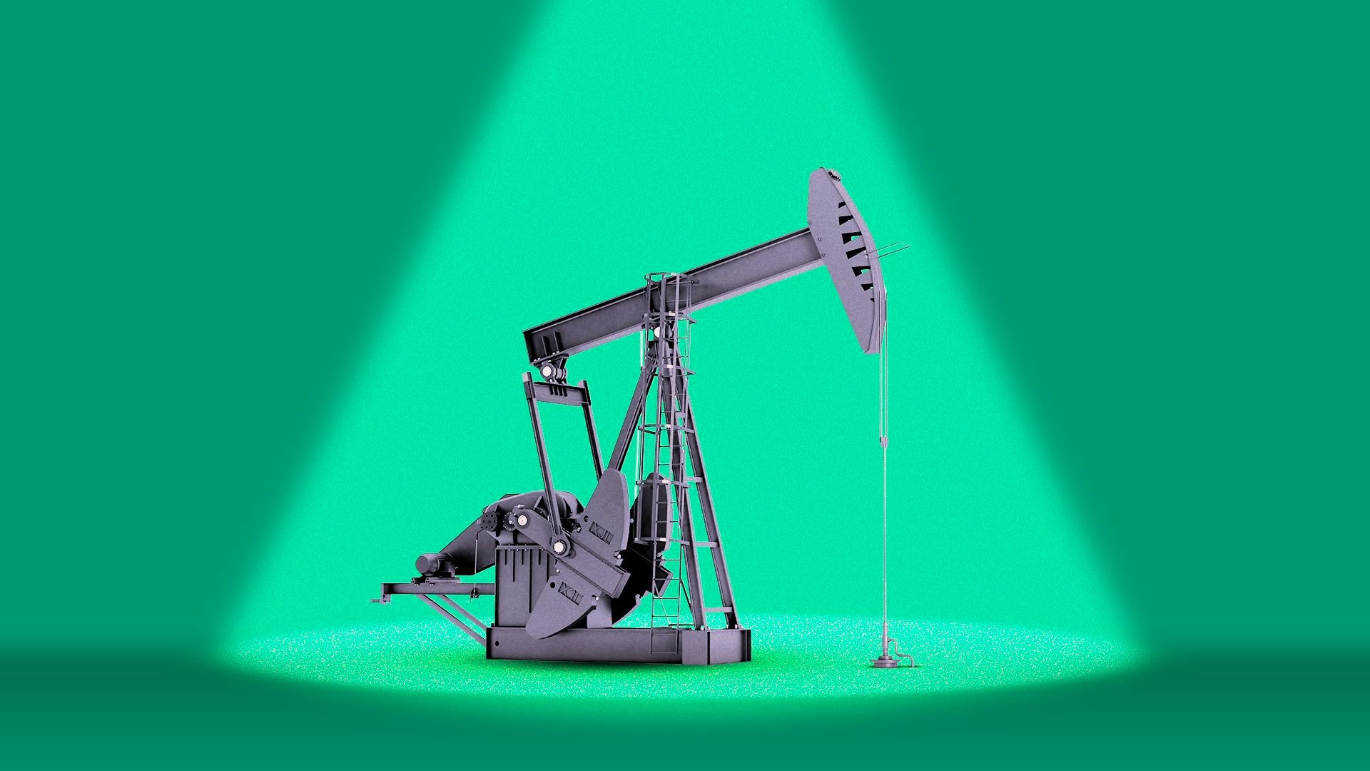 Illustration of an oil rig under a spotlight