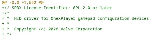 Valve copyright on new OneXPlayer driver