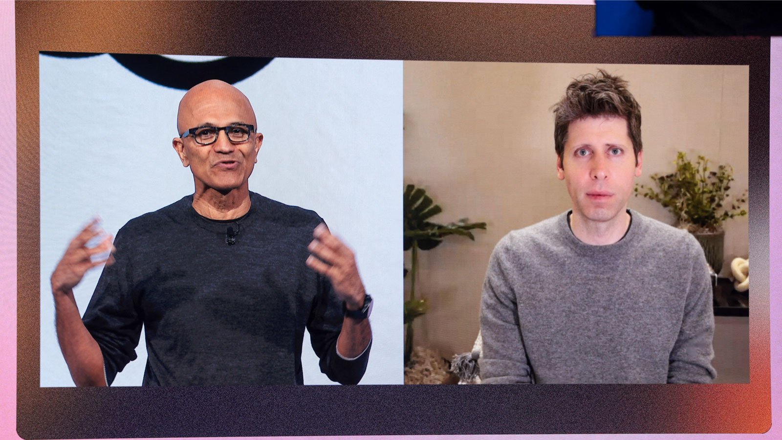 Satya Nadella and Sam Altman on a video conference call.