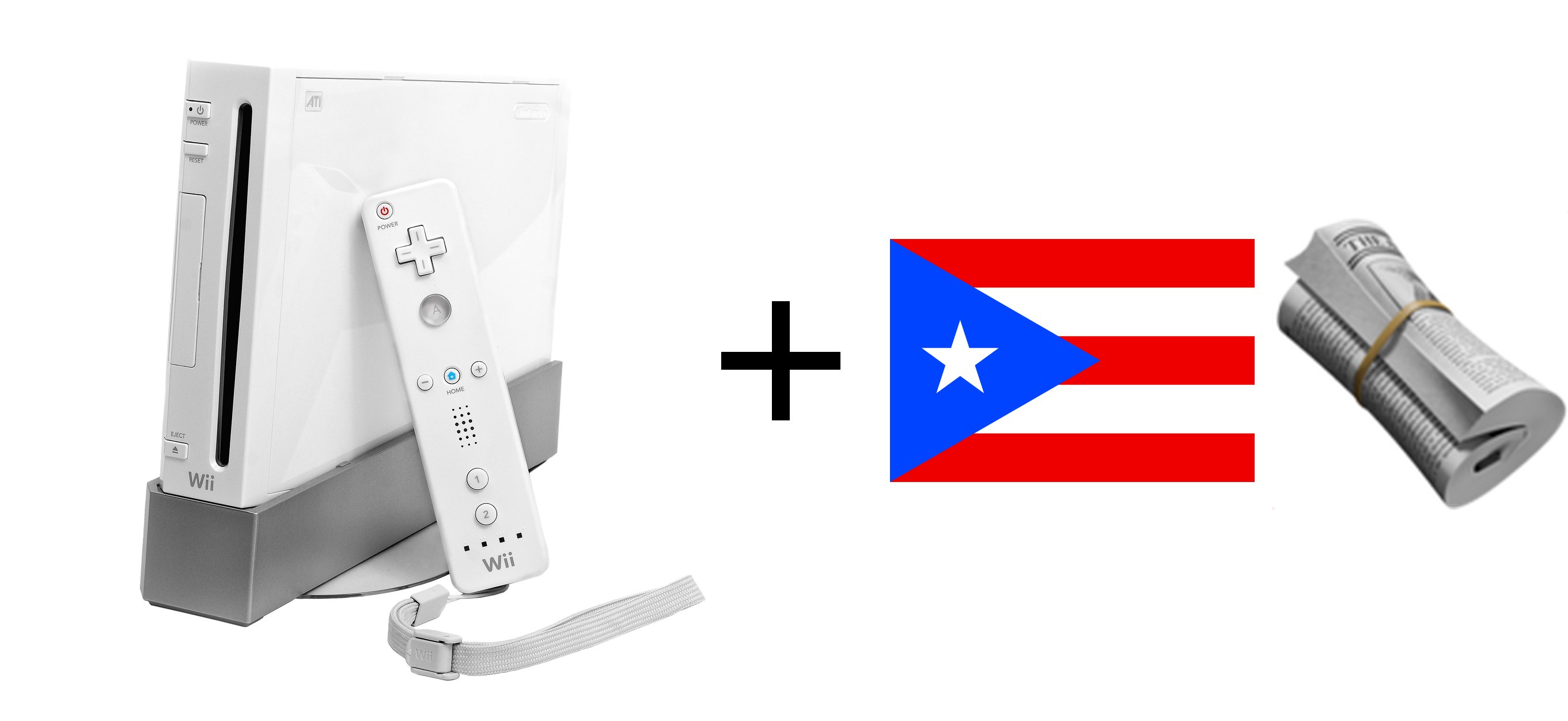 wii system plus PR flag and rolled up newspaper emoji