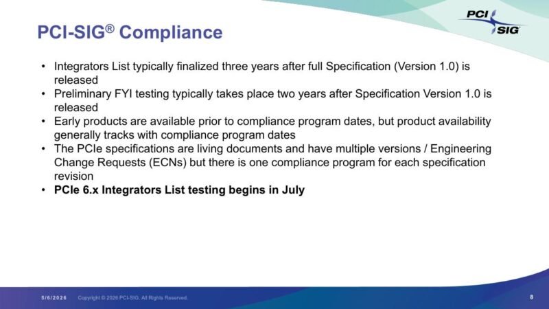 PCI-SIG PCIe compliance timeline