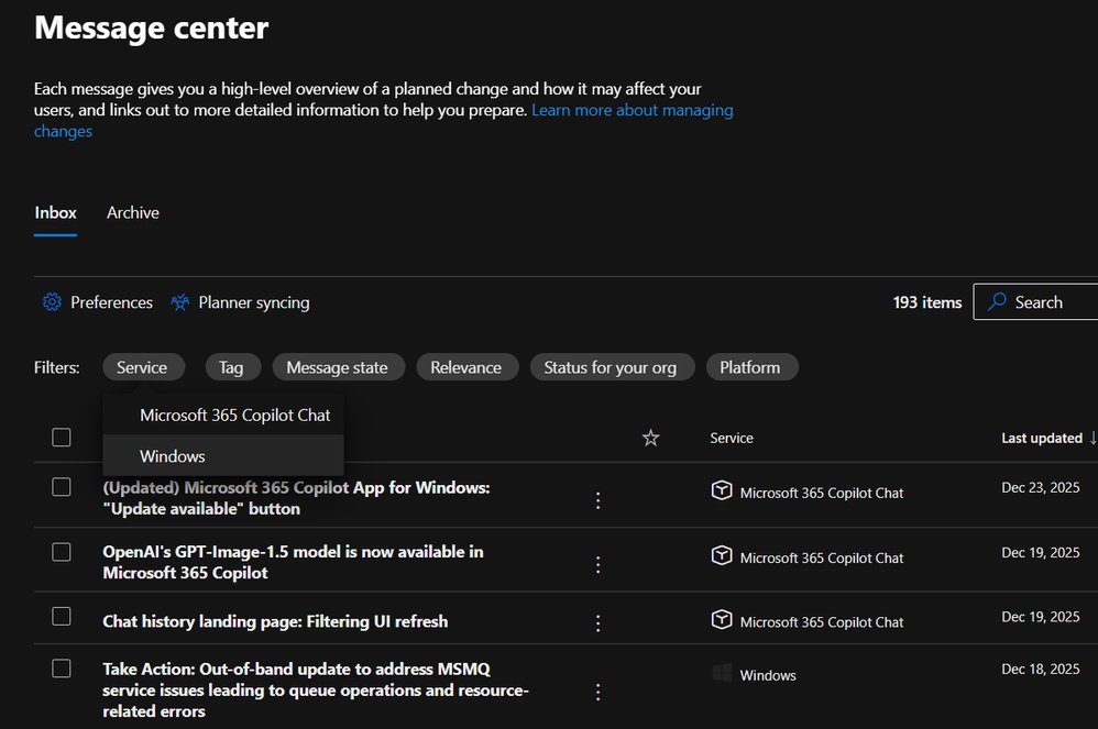 A drop-down menu under the Service filter shows Windows among the options.