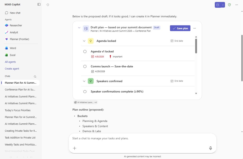 Planner Agent brings work management directly into Microsoft 365 Copilot | Microsoft Community Hub