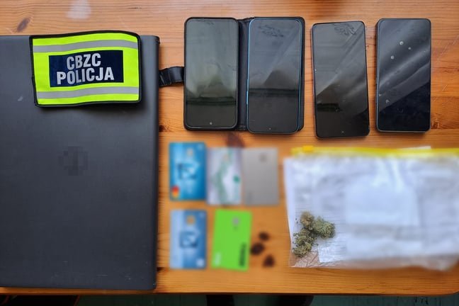 Image of the devices and contraband seized by CBZC police after raiding suspected Phobos associate's apartment – Image courtesy of the CBZC