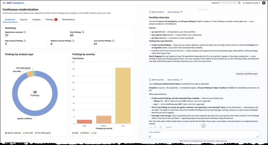 Proactively reduce tech debt autonomously with AWS Transform – continuous modernization (preview) | AWS News Blog