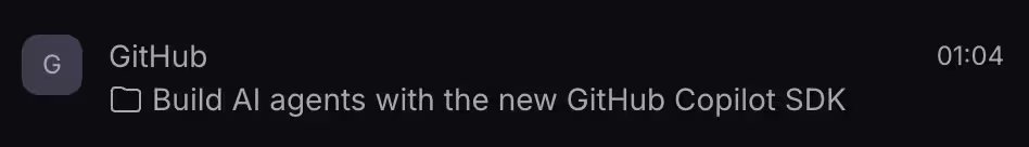 GitHub email subject line: 'Build Al agents with the new GitHub Copilot SDK'
