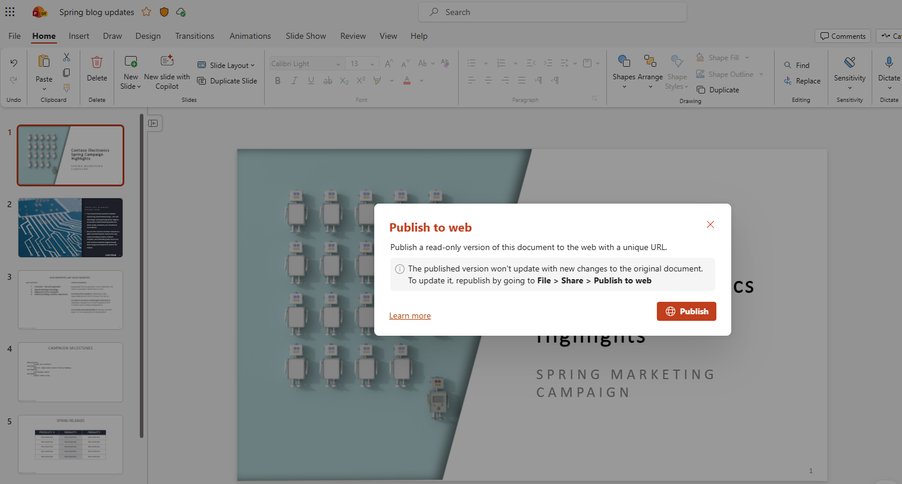 Publish to web delivers polished files externally with one click