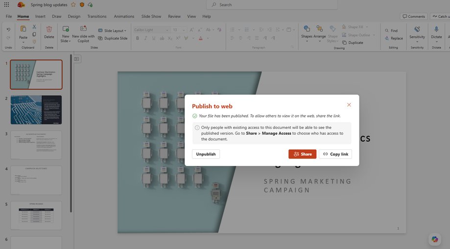 Publish to web delivers polished files externally with one click