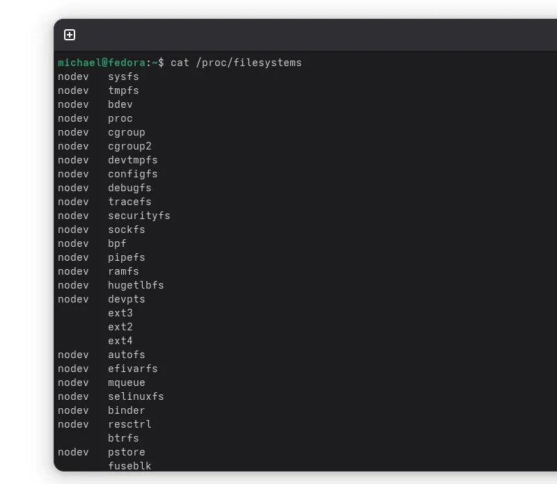 /proc/filesystems output