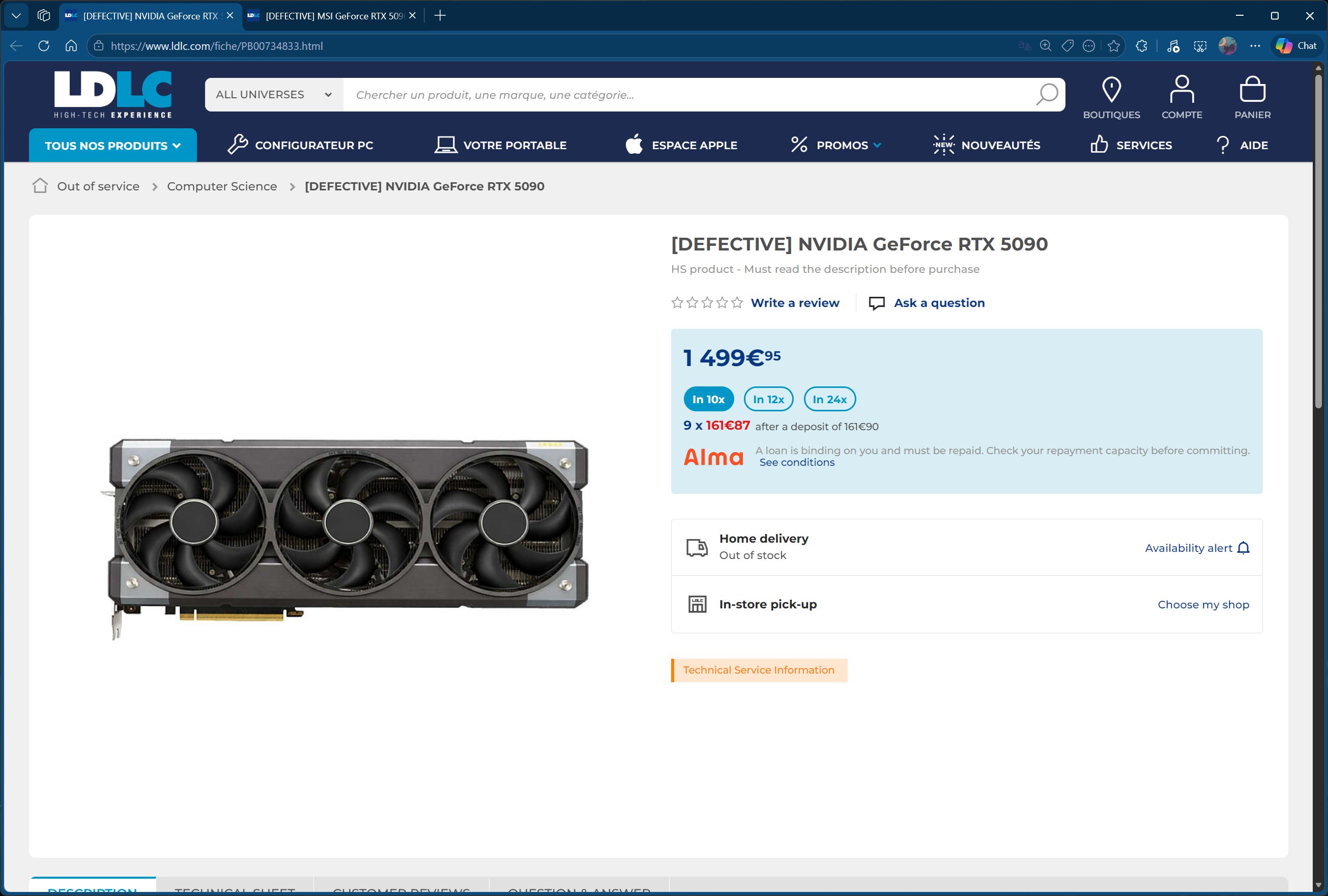 Defective RTX 5090s listed at LDLC 