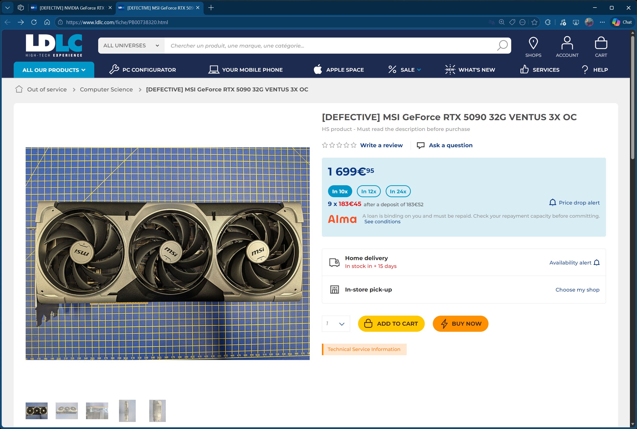Defective RTX 5090s listed at LDLC 